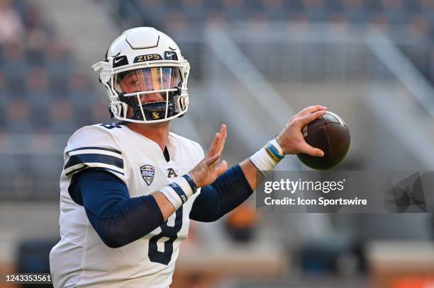 Akron quarterback Ryan Jankowski warms up prior to the college football game between the Akron Zips and the Tennessee Volunteers at Neyland Stadium...