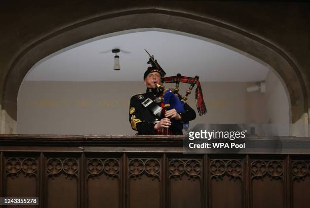 Piper plays during the State Funeral of Queen Elizabeth II on September 19, 2022 in London, England. Elizabeth Alexandra Mary Windsor was born in...