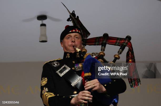 Piper plays during the State Funeral of Queen Elizabeth II on September 19, 2022 in London, England. Elizabeth Alexandra Mary Windsor was born in...