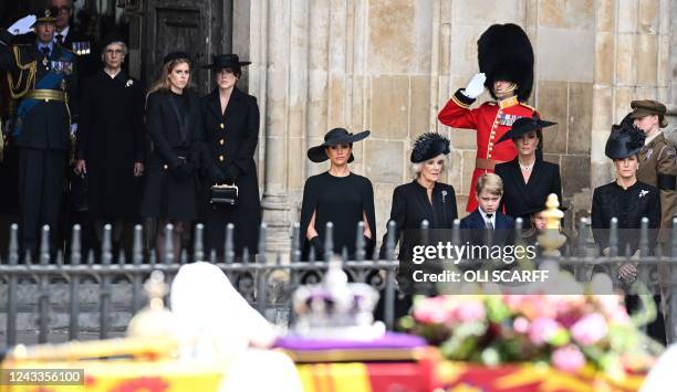 Britain's Prince Edward, Duke of Kent, Britain's Birgitte, Duchess of Gloucester, Britain's Princess Beatrice of York , Britain's Princess Eugenie of...