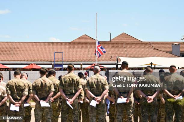 Units of the British Army Training Unit in Kenya attend a special service in honour of the late Britain's Queen Elizabeth II at their barracks in...