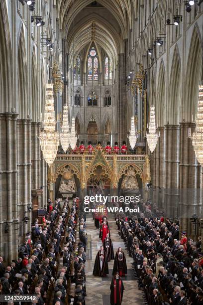 General view during the State Funeral Service for Queen Elizabeth II, at Westminster Abbey on September 19, 2022 in London, England. Elizabeth...