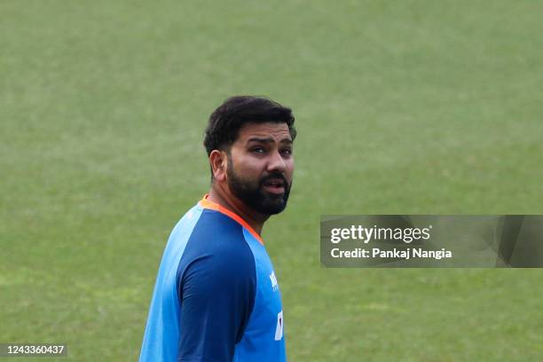 Rohit Sharma of India during the practice session at Punjab Cricket Association Stadium on September 19, 2022 in Mohali, India.