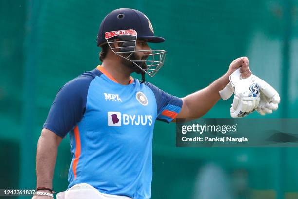 Rishabh Pant of India during the practice session at Punjab Cricket Association Stadium on September 19, 2022 in Mohali, India.