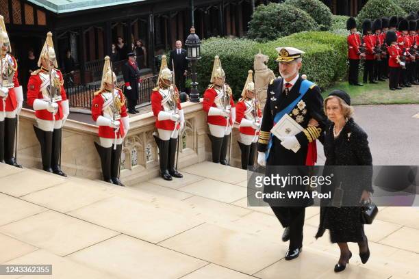 Felipe VI of Spain, King of Spain and Sofía of Spain attend the Committal Service for Queen Elizabeth II on September 19, 2022 in Windsor, England....