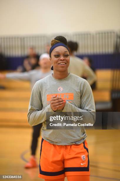 Odyssey Sims of the Connecticut Sun looks on during practice and media availability. As part of the WNBA Finals on September 17, 2022 at Mohegan...