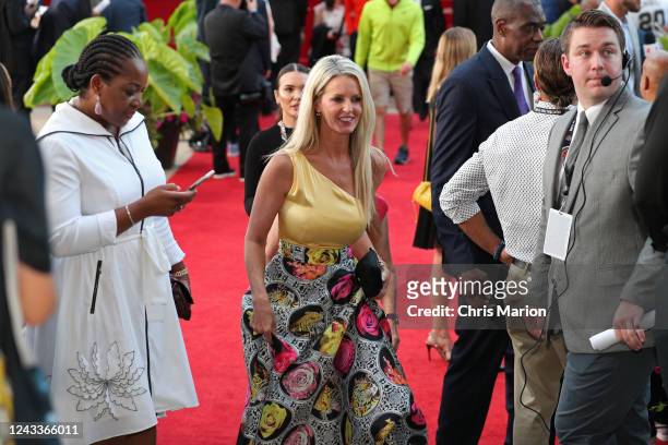 Stacy Sager walks the red carpet during the 2022 Basketball Hall of Fame Enshrinement Ceremony on September 10, 2022 at Symphony Hall in Springfield,...