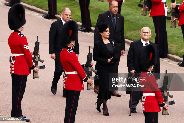 Jordan's Prince Hassan bin Talal and Princess Haya bint Hussein attend the Committal Service for Queen Elizabeth II on September 19, 2022 in Windsor,...
