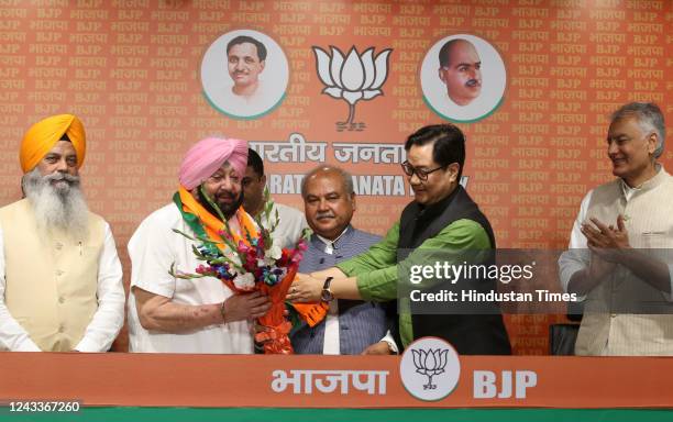 Former Punjab CM and Congress leader Captain Amarinder Singh joins the BJP in the presence of union minister Narendra Singh Tomar, Kiran Rijiju and...