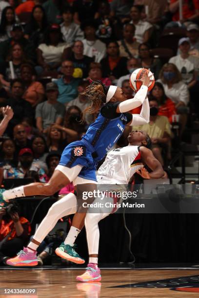 Odyssey Sims of the Connecticut Sun drives to the basket during Game 4 of the 2022 WNBA Finals on September 18, 2022 at Mohegan Sun Arena in...