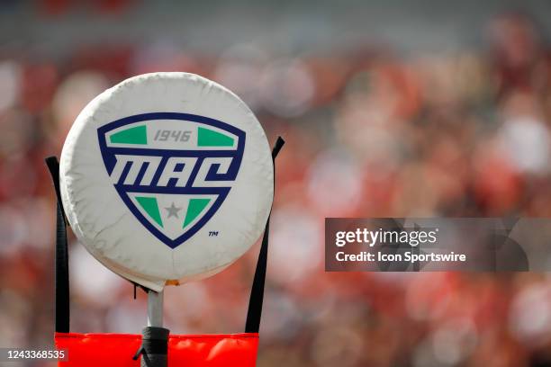 Logo is seen on a yard marker during the game against the Miami Redhawks and the Cincinnati Bearcats on September 17 at Paycor Stadium in Cincinnati,...