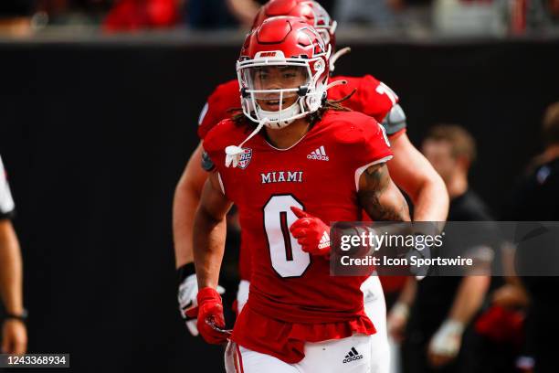 Miami Redhawks wide receiver Mac Hippenhammer in action during the game against the Miami Redhawks and the Cincinnati Bearcats on September 17 at...