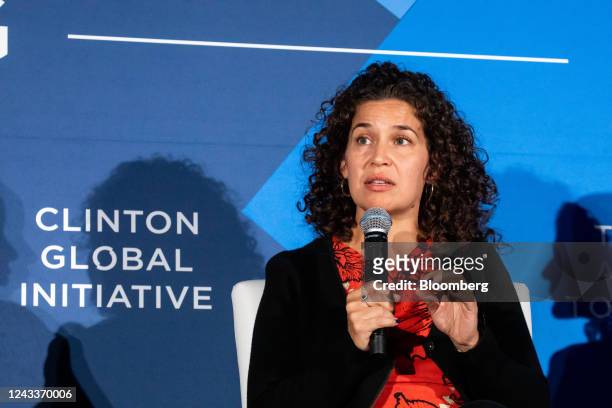 Janis Bowdler, counselor for racial equity of the US Department of Treasury, speaks during the Clinton Global Initiative annual meeting in New York,...