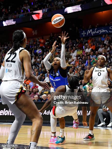 Odyssey Sims of the Connecticut Sun drives to the basket during the game against the Las Vegas Aces during Game 4 of the 2022 WNBA Finals on...