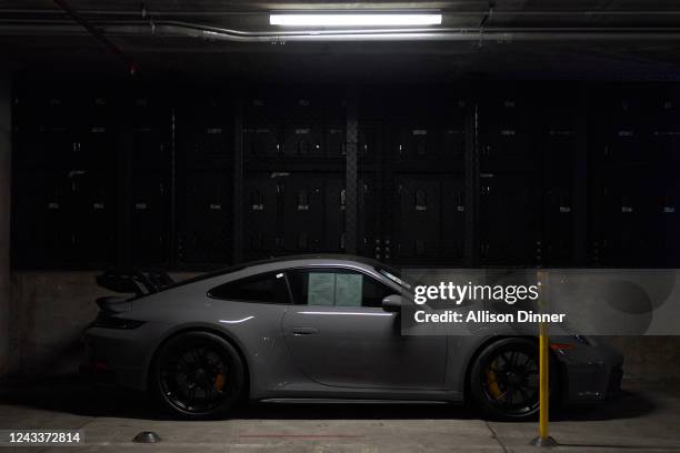 Porsche 911 GT3 parked in storage at Porsche Downtown LA auto dealership on September 19, 2022 in Los Angeles, California. Parent company Volkswagen...