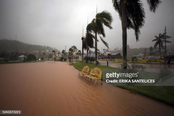 View of a park in Samana, Dominican Republic, on September 19 after the passage of Hurricane Fiona. - Hurricane Fiona dumped torrential rain on the...