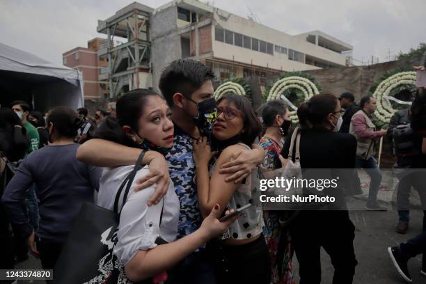 Group of people panic outside the Rebsamen School in Mexico City, during the 7.4 magnitude earthquake with epicentre in Michoacán, on September 19 in...