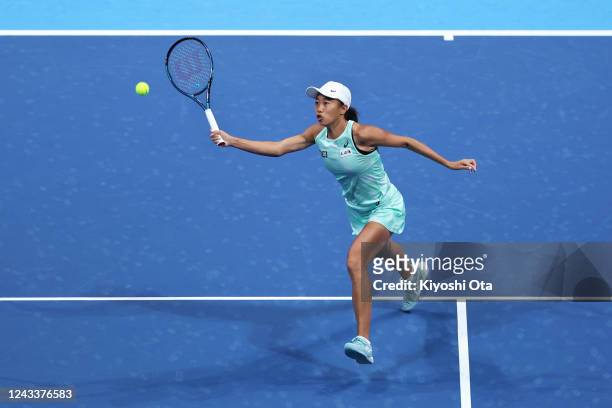 Zhang Shuai of China plays in the Singles first round match against Mai Hontama of Japan during day two of Toray Pan Pacific Open at Ariake Coliseum...
