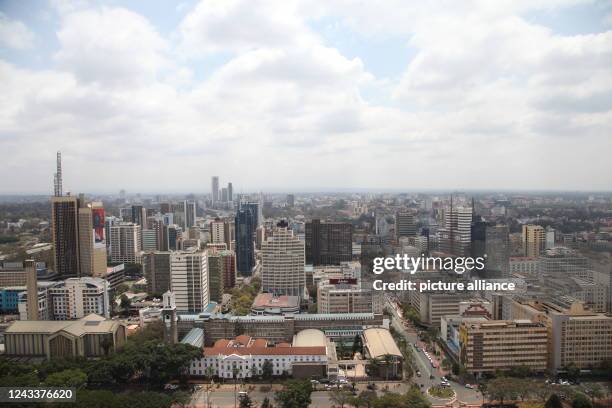 August 2022, Kenya, Nairobi: The Nairobi skyline stretches out under a cloudy sky. Photo: Steffen Trumpf/dpa