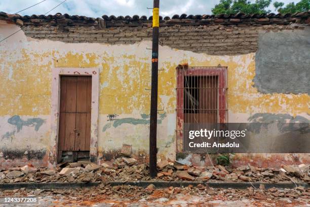 View of damaged building aftermath of 7.6 magnitude earthquake in Colima, Mexico, on September 19, 2022. The National Seismological Service explained...