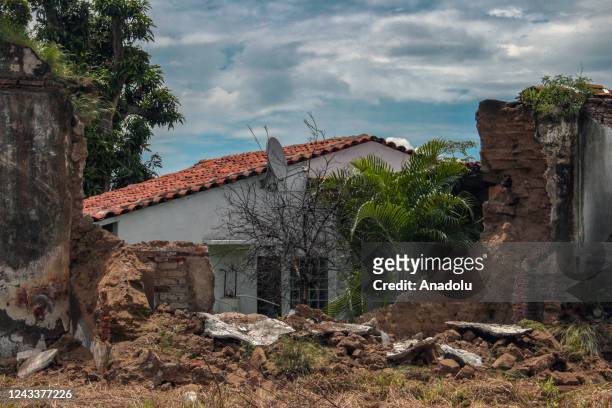 View of damaged buildings aftermath of 7.6 magnitude earthquake in Colima, Mexico, on September 19, 2022. The National Seismological Service...