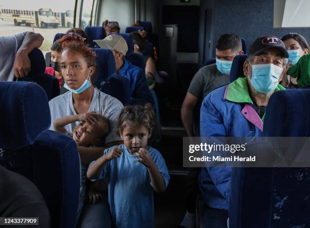 On Sunday September 18, 2022 as a bus full of people from Venezuela, Nicaragua and Cuba are shuttled away Eagle Pass, TX by a group of volunteers...