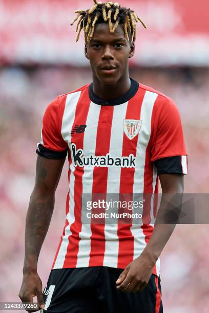 Nico Williams right winger of Athletic and Spain during the La Liga Santander match between Athletic Club and Valencia CF at San Mames Stadium on...