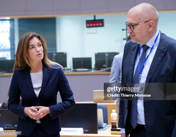 Hungarian Minister of Justice and Fidesz Hungarian Civic Alliance member Judit Varga talks with the Czech Minister for European Affairs, President of...