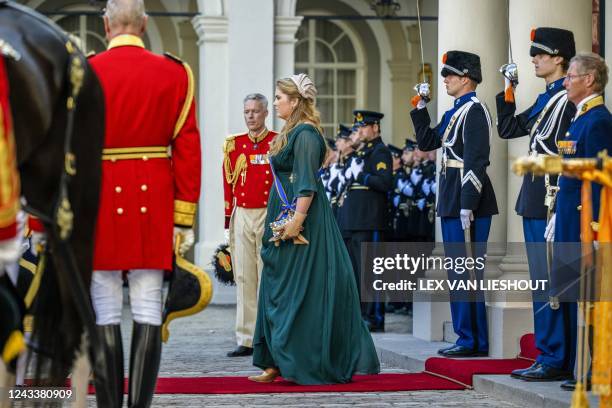 Netherlands' Crown Princess Catharina-Amalia leaves the Noordeinde Palace to attend the Prince Day ceremony at the Royal Theater, known as...