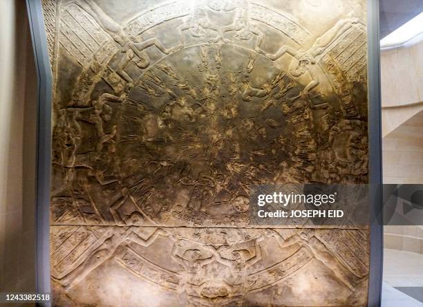 This picture taken on September 16, 2022 shows a view of the Zodiac of Dendera, a celestial map dating from around 50 BC and regarded as "the only...