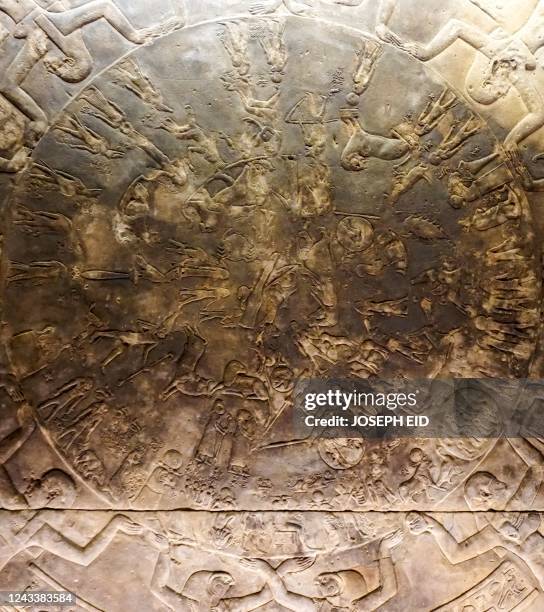 This picture taken on September 16, 2022 shows a view of the Zodiac of Dendera, a celestial map dating from around 50 BC and regarded as "the only...