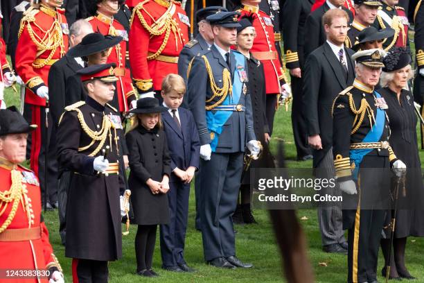 Britain's King Charles III, Camilla, Queen Consort, Prince William, Prince of Wales, Catherine, Princess of Wales, Prince George, Princess Charlotte,...