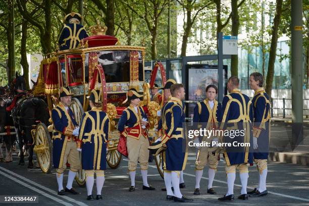 The carriage of King Willem Alexander and Queen Maxima is seen on Prinsjesdag, the day of the opening of parliament on September 20, 2022 in The...