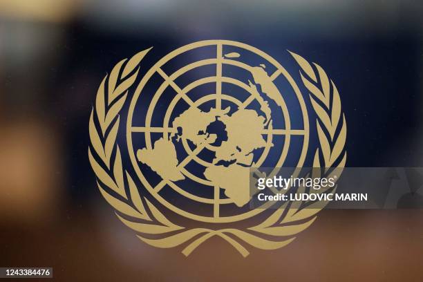The United Nations logo is seen inside the United Nations headquarters in New York City on September 20, 2022.