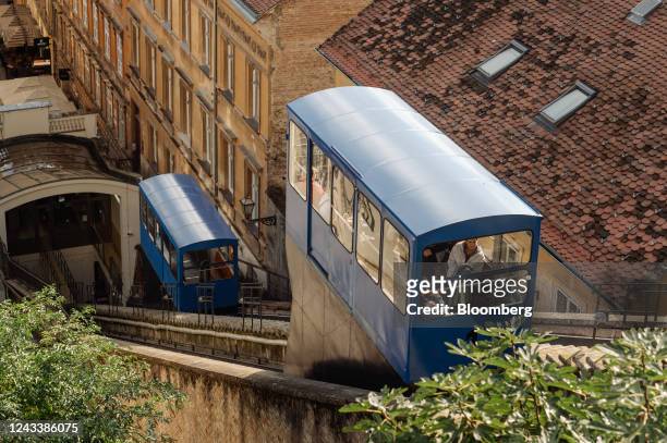 Passengers ride the Zagreb Furnicular, operated by Zagreb Electric Tram, in Zagreb, Croatia, on Monday, Sept. 19, 2022. Croatia's government earlier...