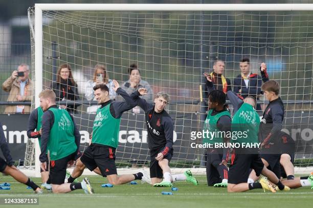 Belgium's players pictured during a training session of the Belgian national soccer team the Red Devils, Tuesday 20 September 2022, in Tubize, in...