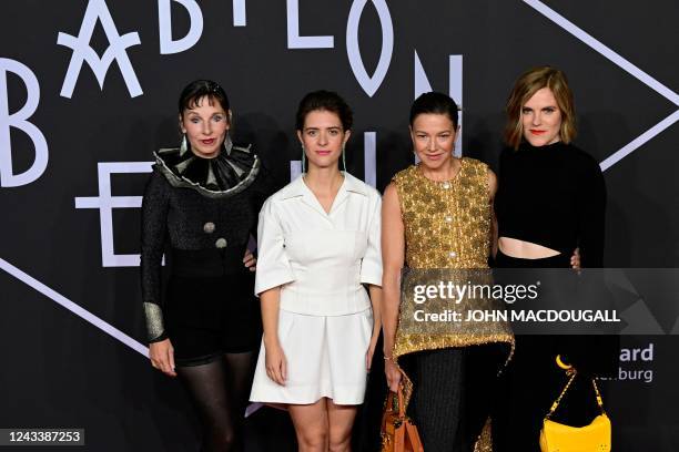 German actresses Meret Becker, Liv Lisa Fries, Hannah Herzsprung and Fritzi Haberlandt pose on the red carpet upon arrival for the premiere of the...