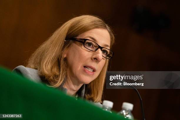 Elizabeth Rosenberg, assistant secretary for terrorist financing and financial crimes at the US Department of the Treasury, speaks during a Senate...