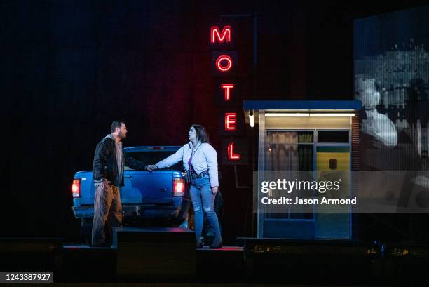 Amanda Woodbury, and Arturo Chacon-Cruz perform in L.A. Opera's new production of "Lucia di Lammermoor" on Wednesday, Sept. 14, 2022 in Los Angeles,...