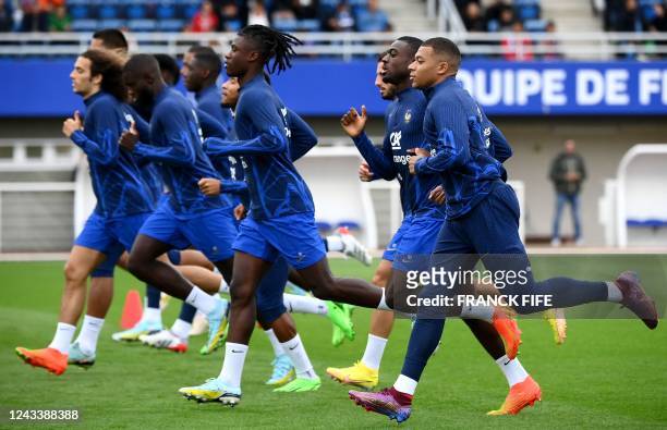 France's players attends a training session in Clairefontaine-en-Yvelines on September 20, 2022 as part of the team's preparation for the upcoming...