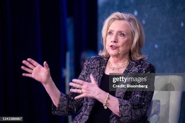 Hillary Clinton, former US Secretary of State, speaks during the Clinton Global Initiative annual meeting in New York, US, on Tuesday, Sept. 20,...