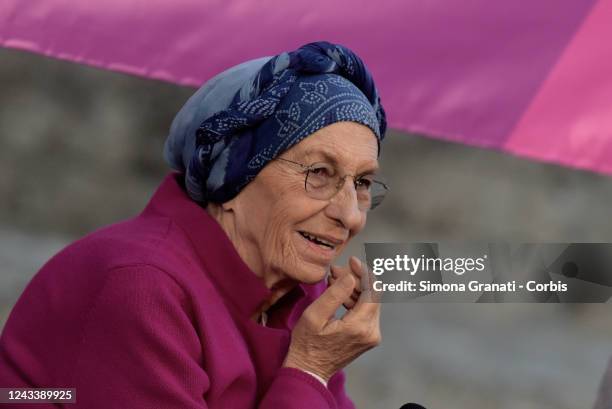 The Senator of the + Europe party Emma Bonino participates in the public assembly in Piazza Vittorio in defense of the law on abortion, questioned by...