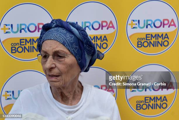 The Senator of the + Europe party Emma Bonino participates in the public assembly in Piazza Vittorio in defense of the law on abortion, questioned by...