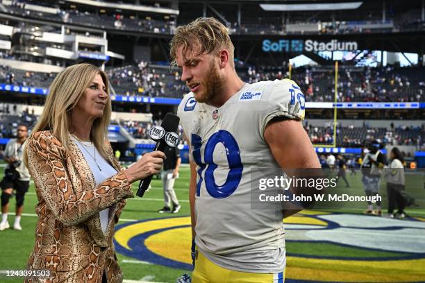 Los Angeles Rams Cooper Kupp speaks with Fox sideline reporter Laura Okmin following game vs. Atlanta Falcons at SoFi Stadium Inglewood, CA 9/18/2022...