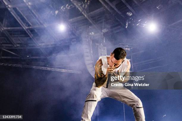 Singer Winston McCall of Parkway Drive performs onstage during a concert at Velodrom on September 20, 2022 in Berlin, Germany.