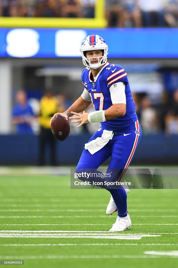 Josh Allen Rams Buffalo Bills quarterback Josh Allen throws a pass on the run during ...