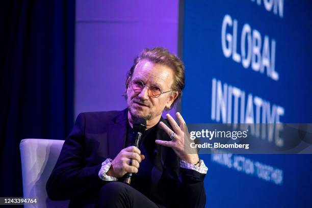 Bono, musician and co-founder of One and , speaks during the Clinton Global Initiative annual meeting in New York, US, on Tuesday, Sept. 20, 2022....