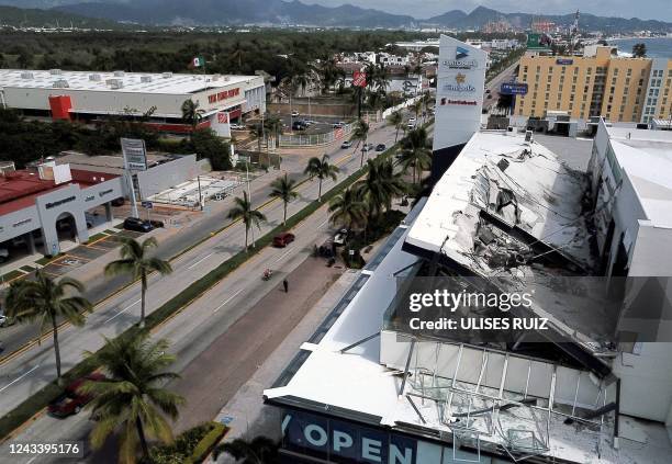 View of the gymnasium structure that collapsed inside a shopping mall where a businessman lost his life during the 7.7 earthquake on the eve, in...