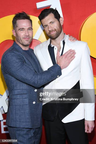 Luke Macfarlane and Billy Eichner at the New York premiere of "Bros" held at AMC Lincoln Square on September 20, 2022 in New York City.