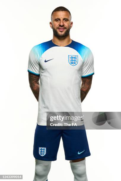 In this image released on September 21 Kyle Walker poses during the England New Kit Launch at St George's Park on March 23, 2022 in Burton upon...